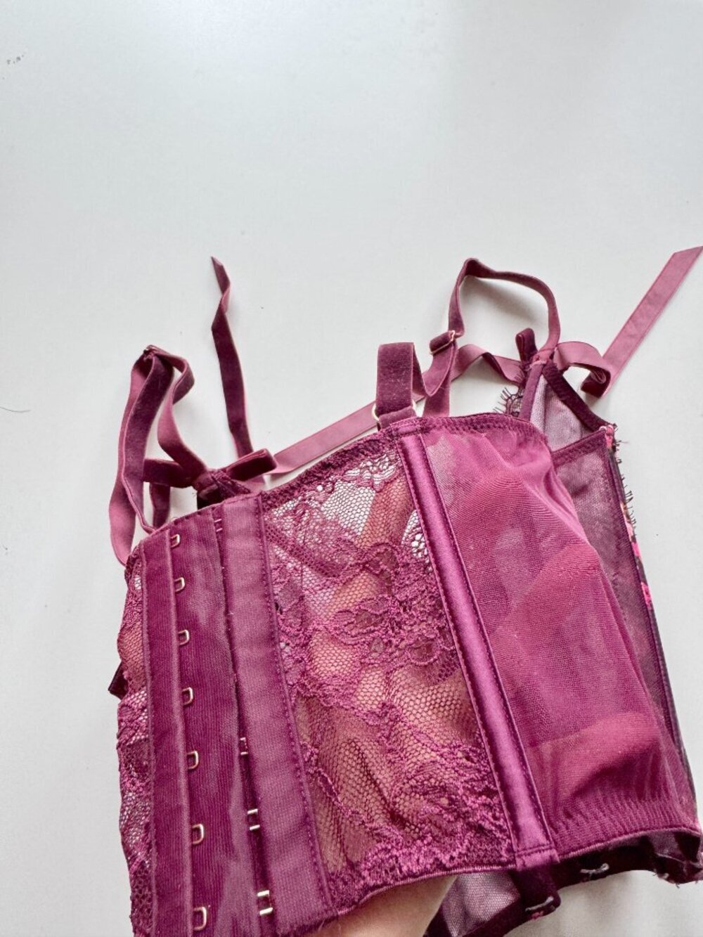 VICTORIA'S SECRET Peony Trellis Maroon Floral Lace Satin Bustier Top, Size M - Picture 11 of 15